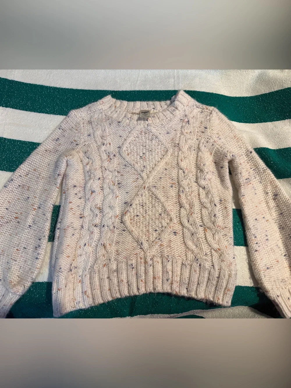 Girl's Cozy Speckled Cream Cable Knit Sweater